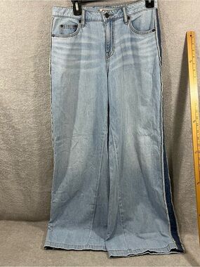 Johnny Was Wide Leg Jean Size 27 Blanket Stitch Boho Chic Hippie Denim Pants